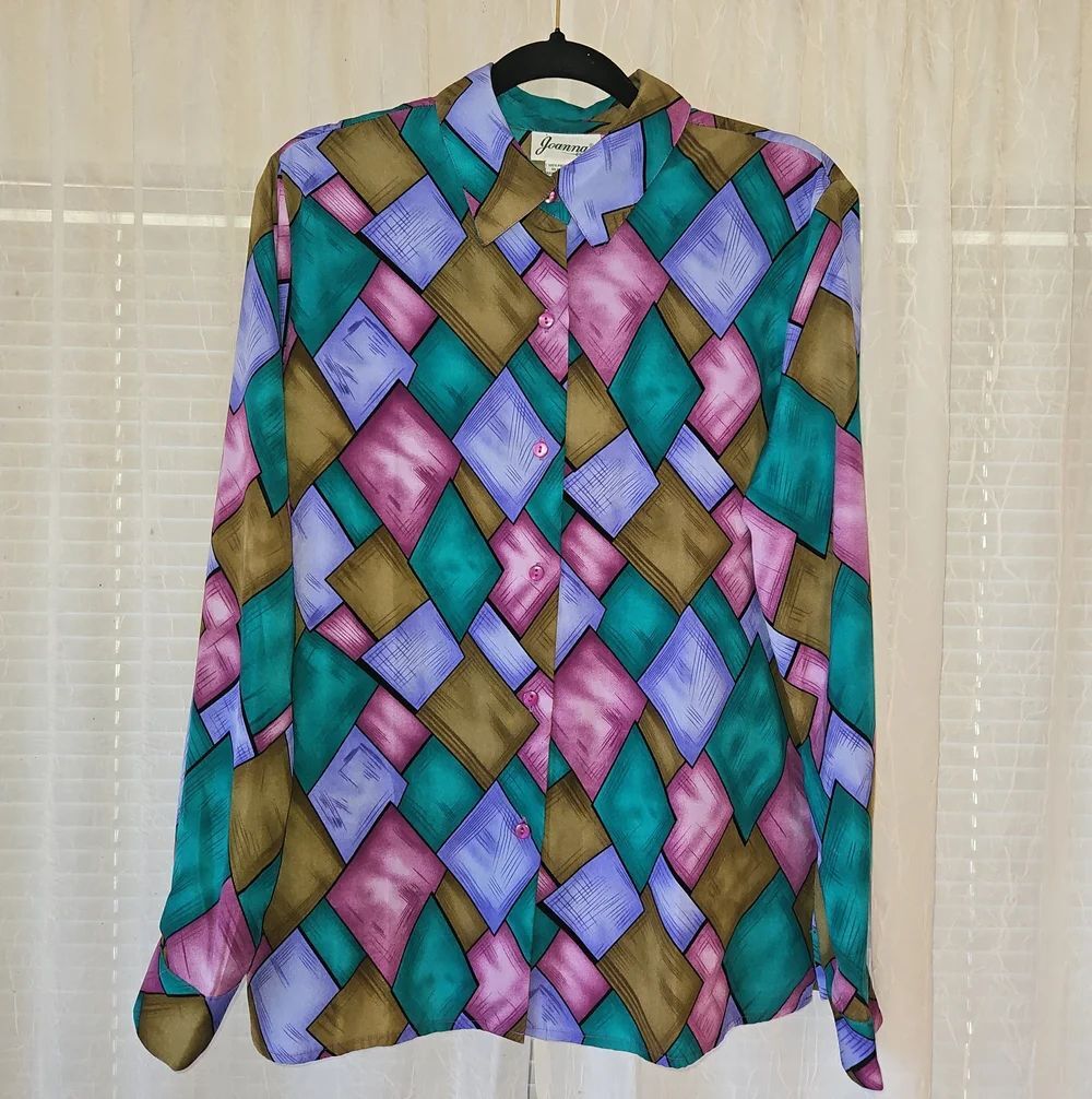 Joanna's Vibrant & Colorful Geometric Button-Up Blouse